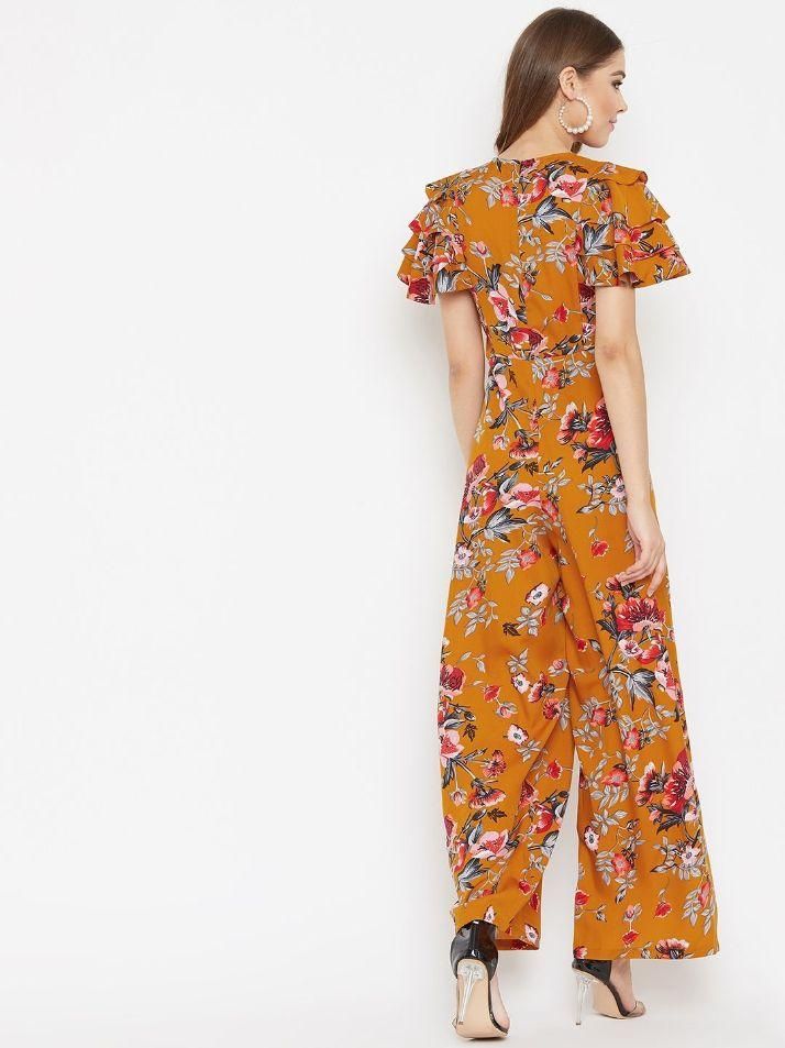 Women's Crepe Floral Flared Sleeves Jumpsuit