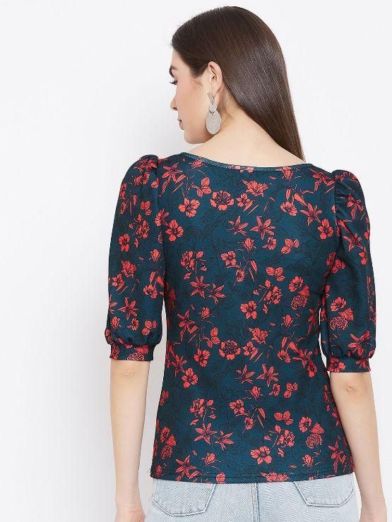 Women's Floral Stretchable Round Neck Top