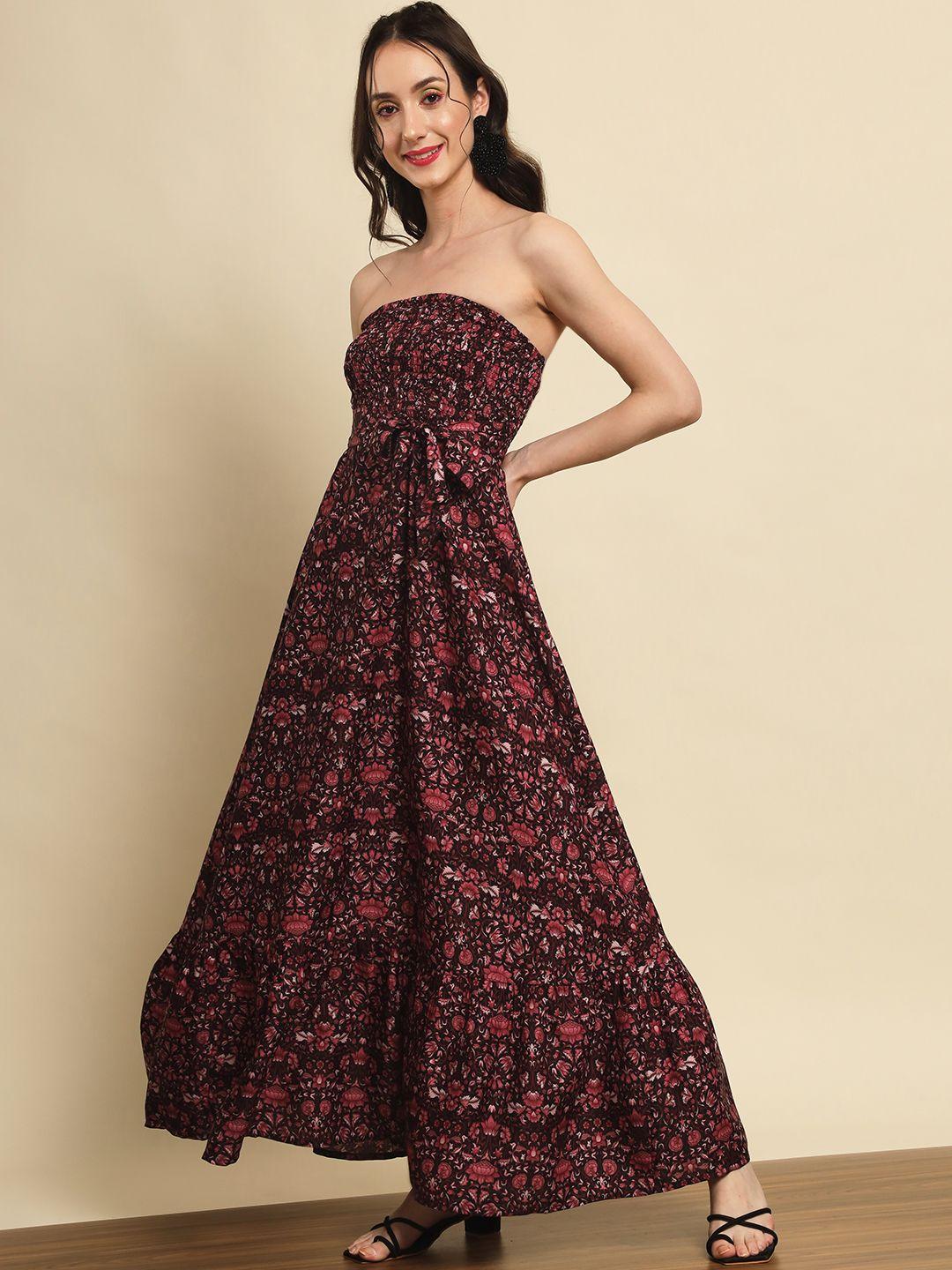 Women's Printed Strapless Flare Maxi Dress