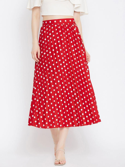 Women's Crepe Polka Dot Print Mid Length Skirt