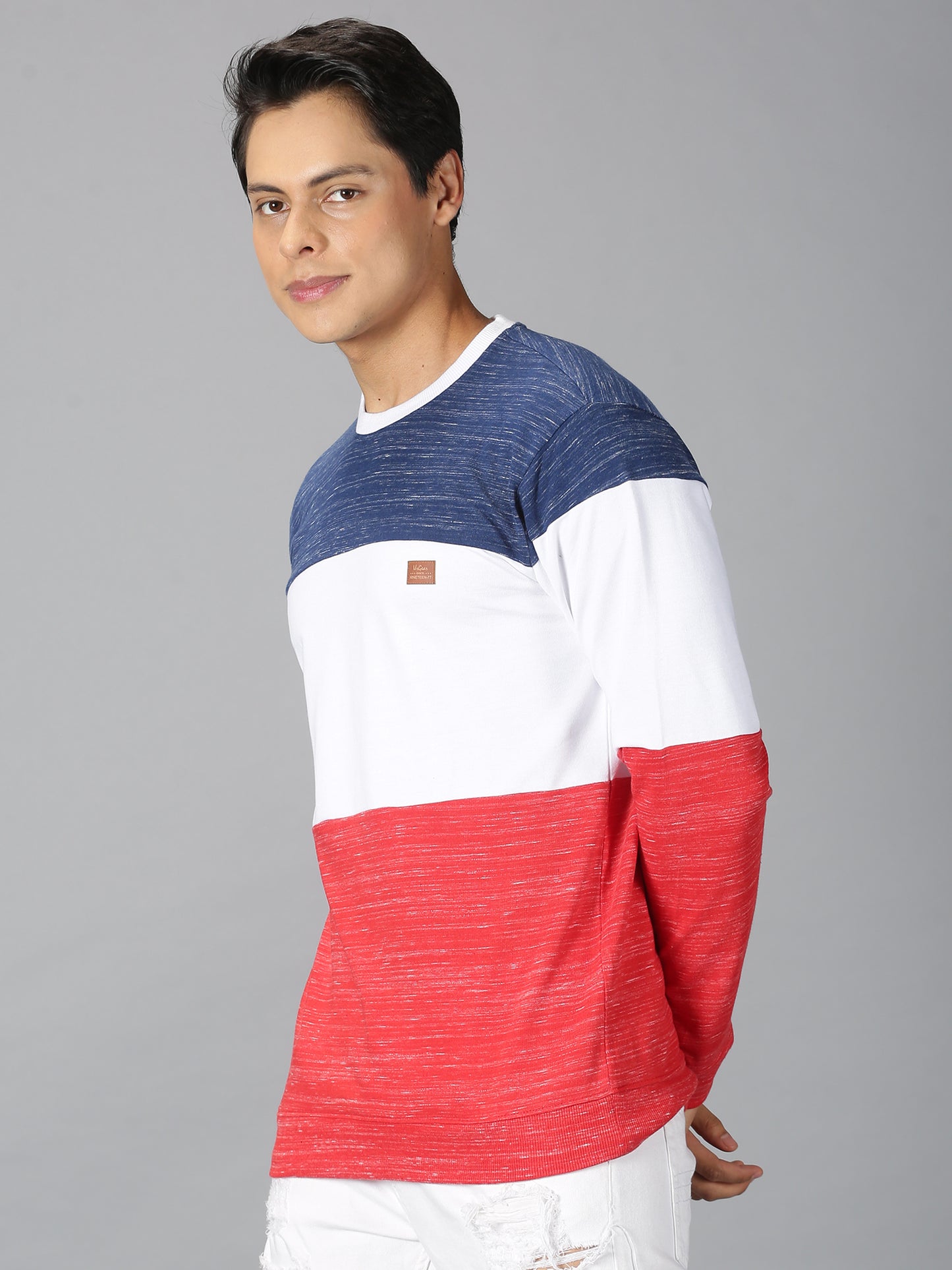 Men Cotton Color Block Full Sleeves Sweatshirt