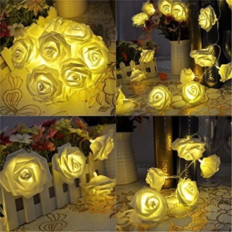 Rose Flower Led Serial String Lights - |10 Feet 14 Led Rose Lights (Warm White Plug-in)