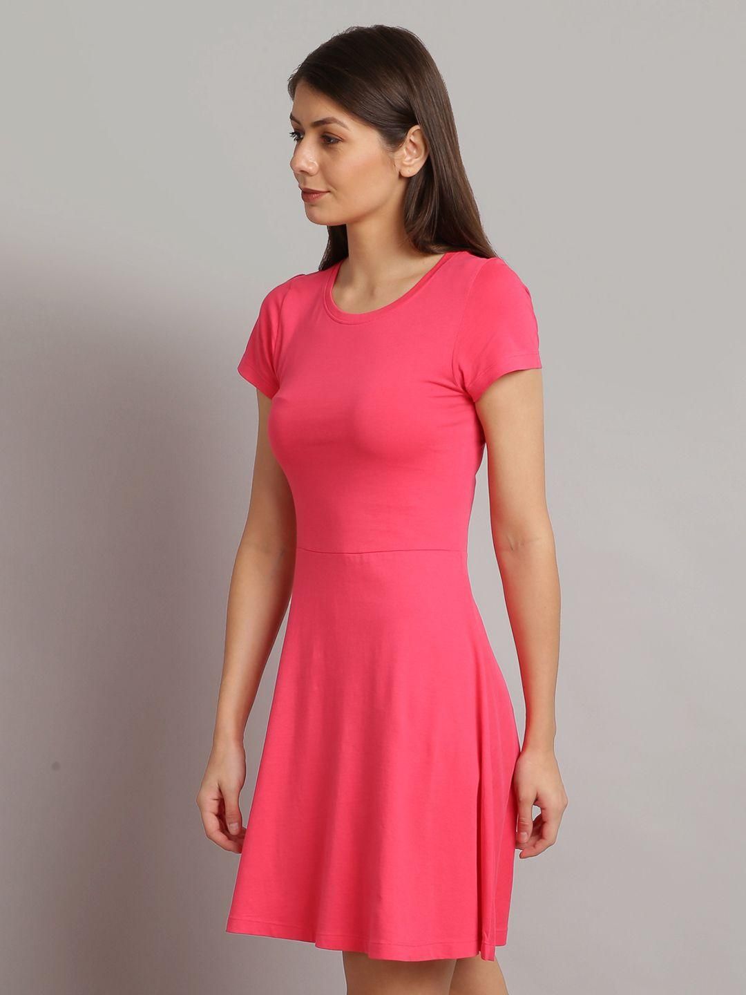 Women's  Cotton Blend Solid Round Neck Casual Dress