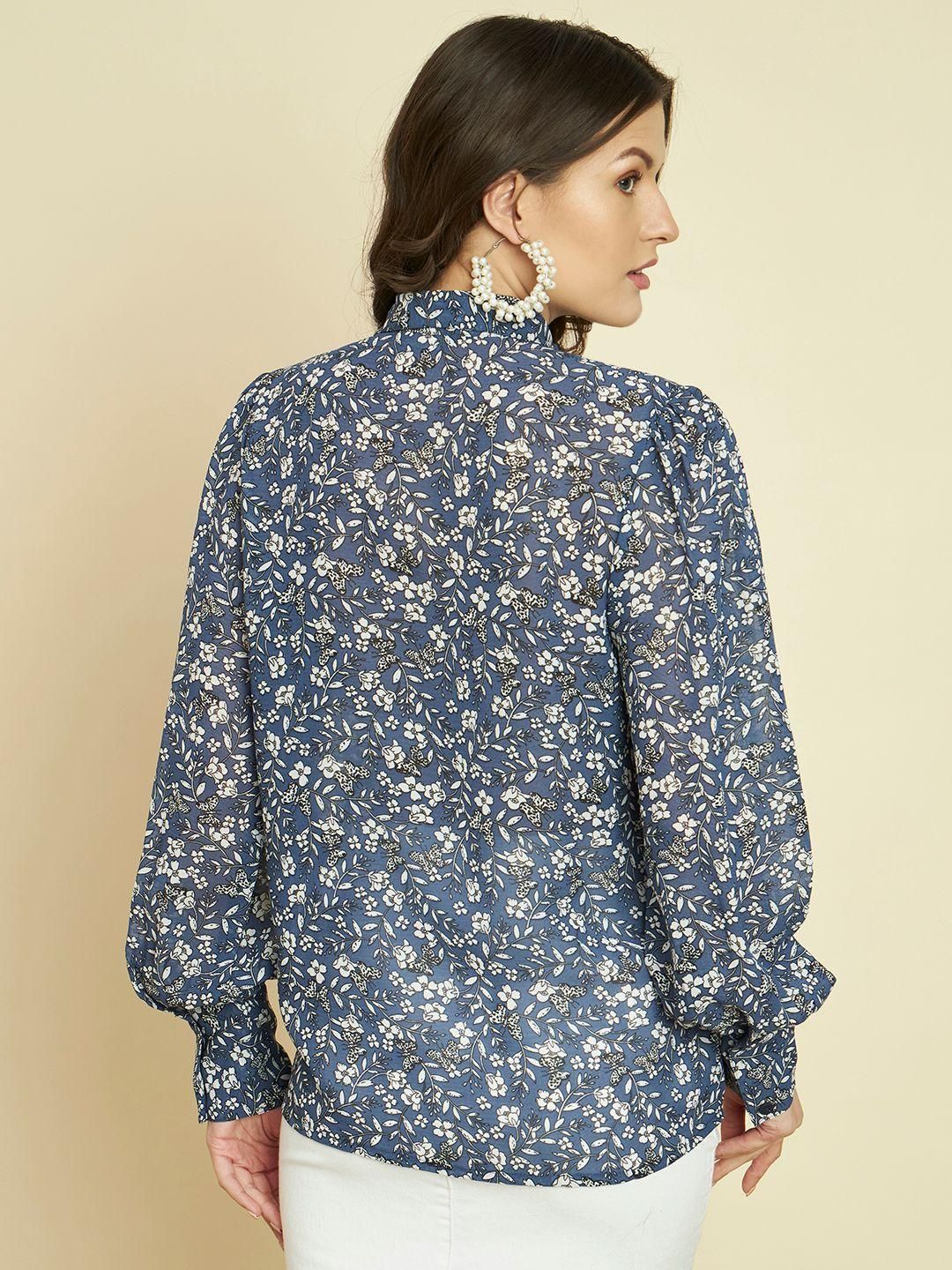 Blue Floral Printed Shirt