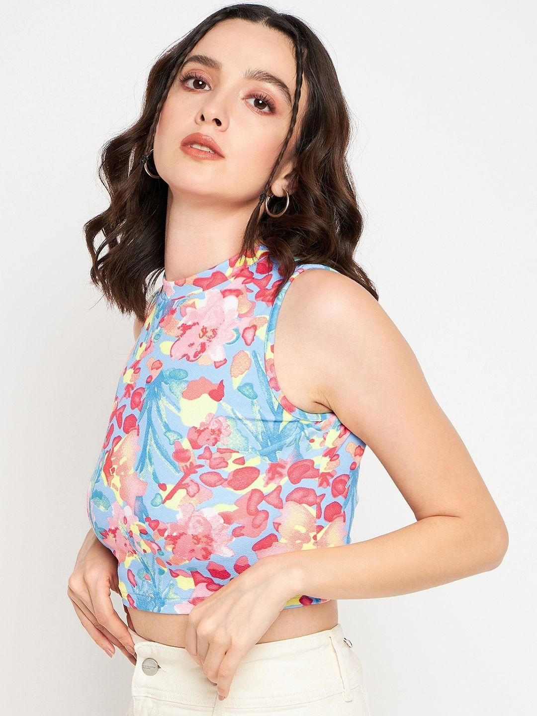 Stretchable High Neck Sleeveless Crop Top