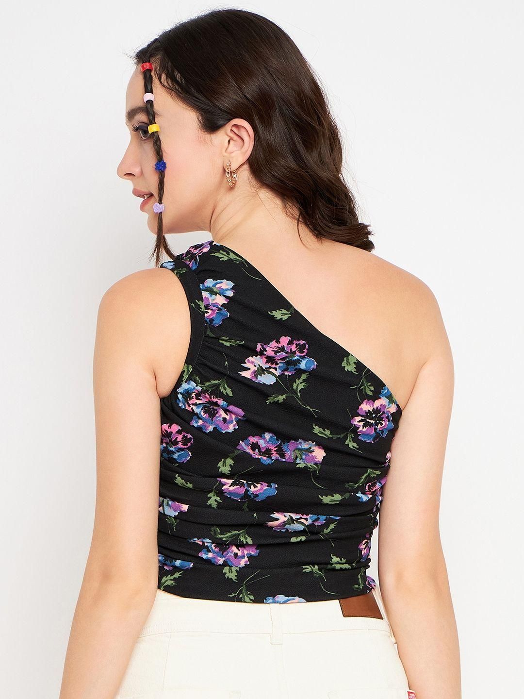 Stretchable  One Shoulder Sleeveless Crop Top