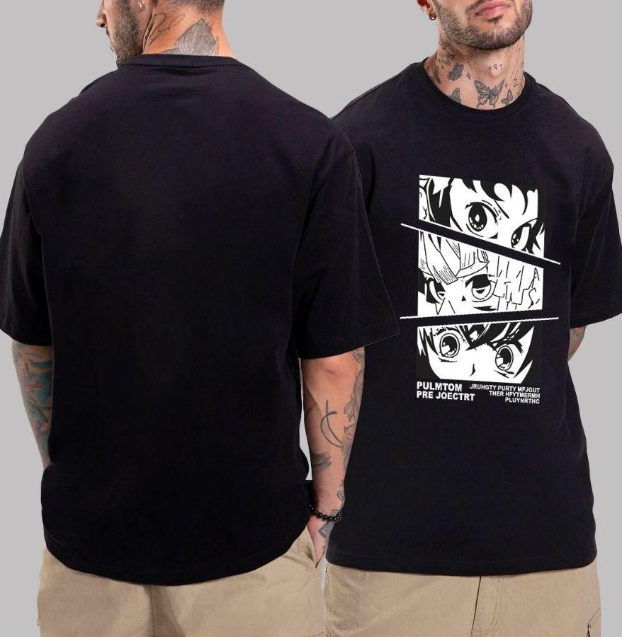 Men's Cotton Black Oversized Graphic  T-Shirt