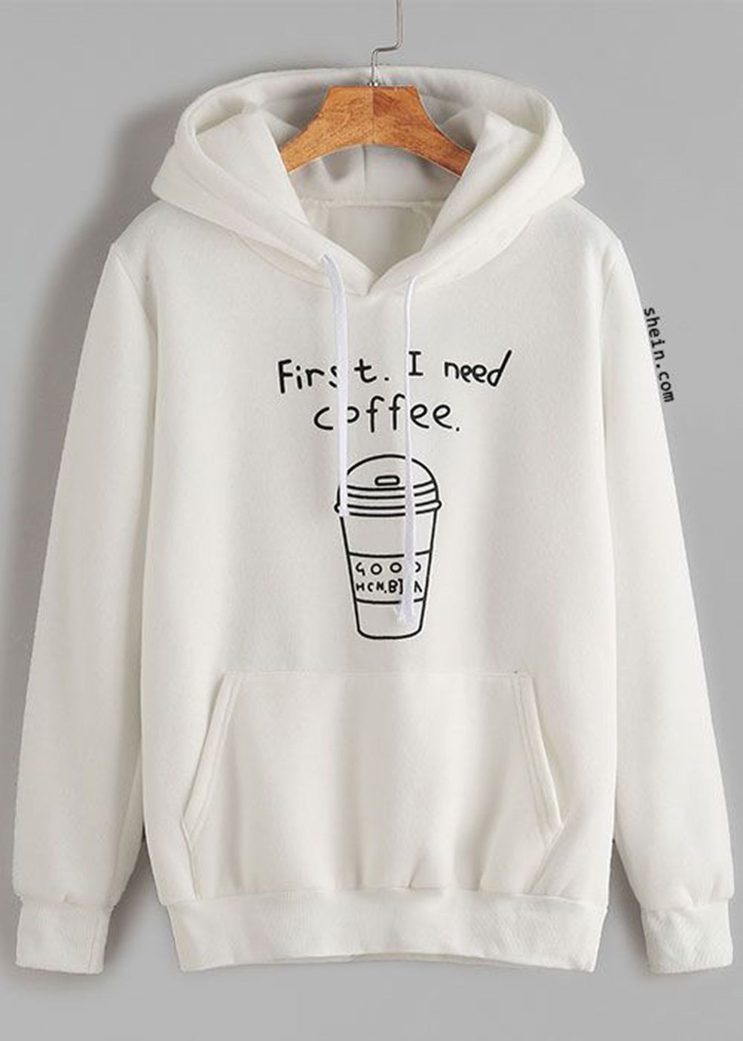 White Printed Fleece Hoody Regular Fit Long Sleeve Women Sweatshirt