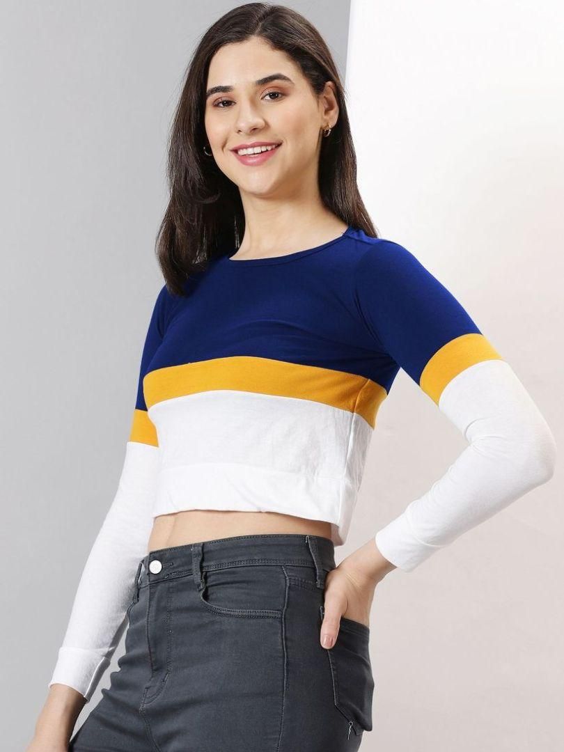 Women's Color Block Full Sleeve Crop Top