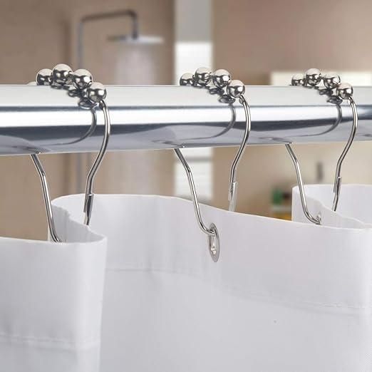 Anti-Rust Metal Double Glide Curtain Hooks for Bathroom Shower Rods (Set of 12)