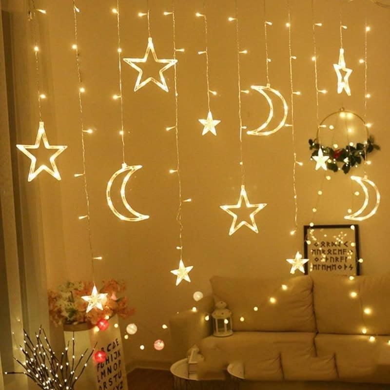 Moon & Star LED Curtain String Decorative Lights warm white, 3 Moon + 3 Star + 6 Mini Star