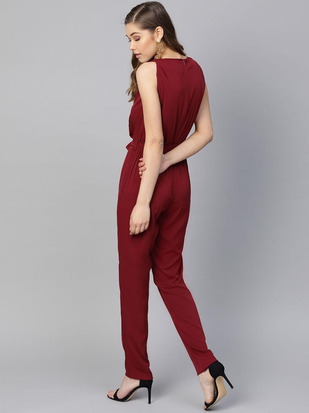 Women's Crepe Solid Keyhole Neck Jumpsuit