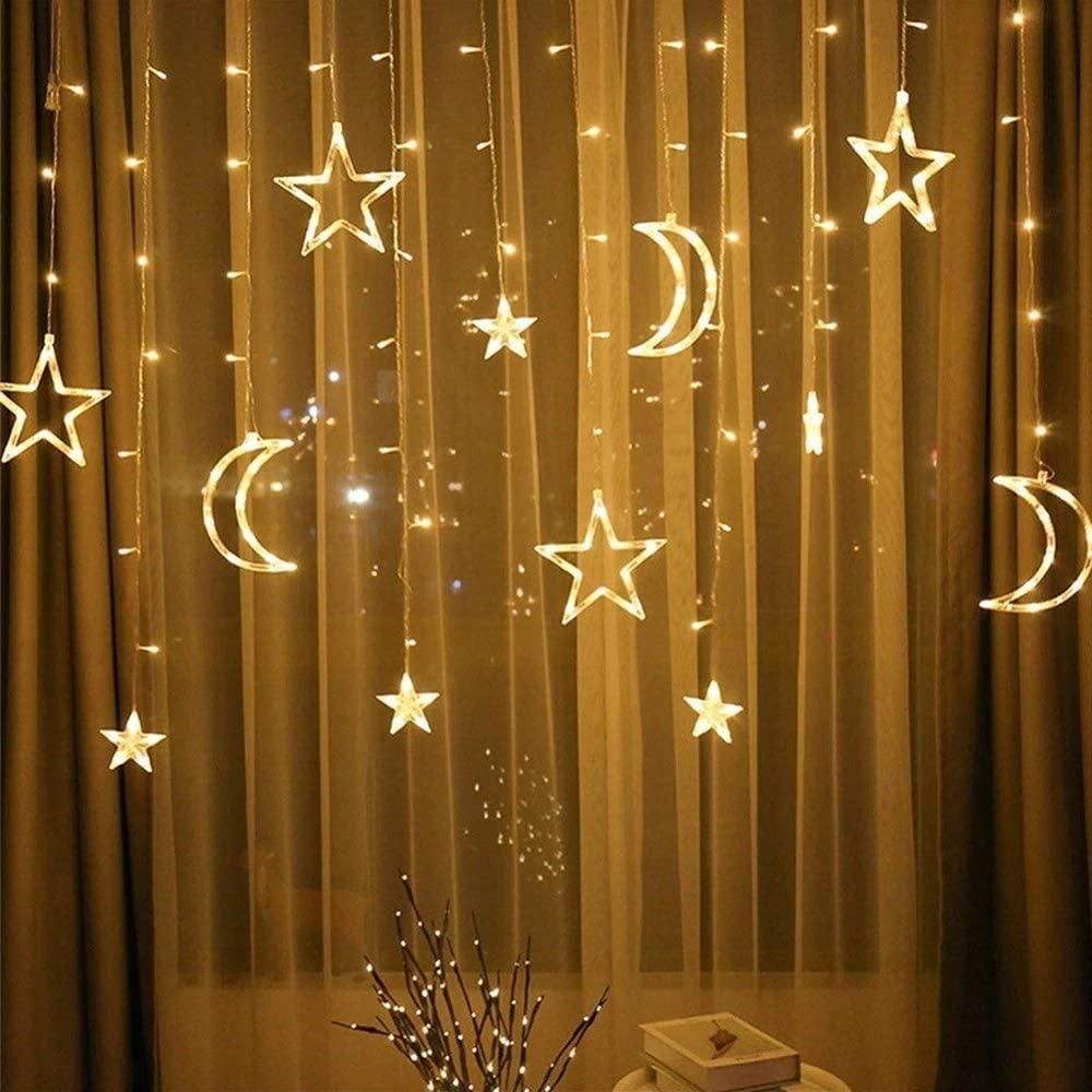 Moon & Star LED Curtain String Decorative Lights warm white, 3 Moon + 3 Star + 6 Mini Star