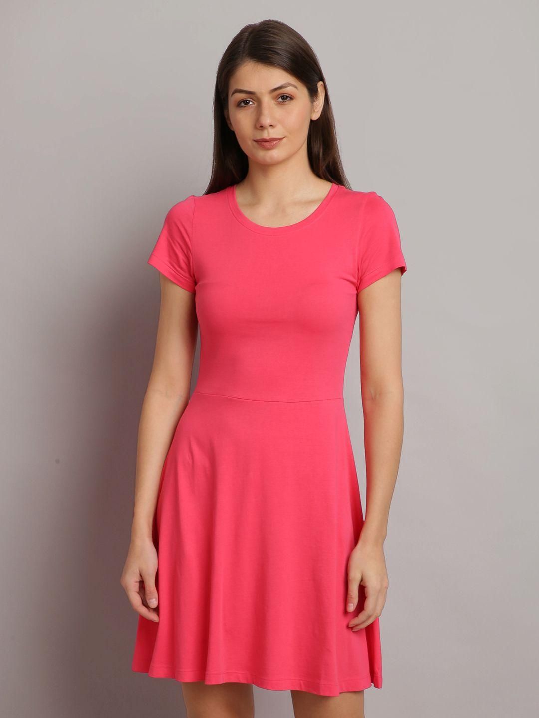 Women's  Cotton Blend Solid Round Neck Casual Dress