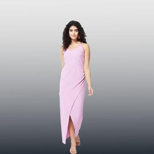 Women's Solid Front Slit Bodycon Maxi Dress