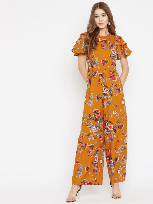 Women's Crepe Floral Flared Sleeves Jumpsuit