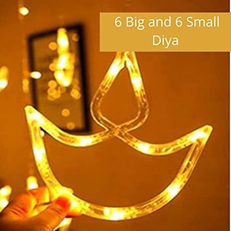 Warm White Diya/Diwali Light Curtain Led String Lights with Pack of 12 Hanging Diyas