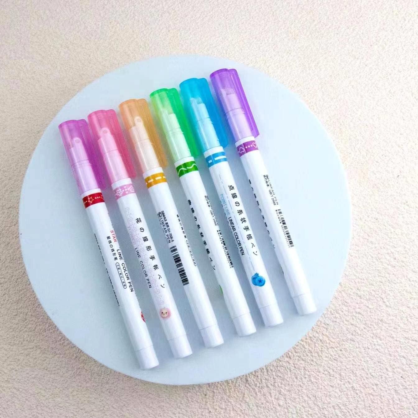 Linear Roller Color Pens Highlighters with 6 Different Curve Shapes (Set of 6)