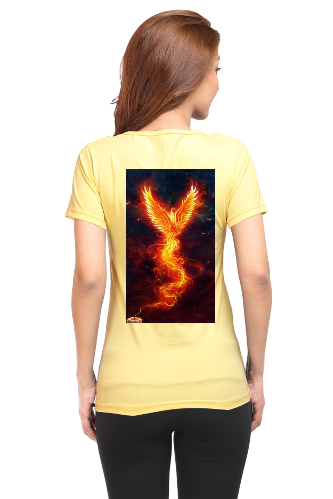 "Rise from the Ashes with our Phoenix-Themed Women's T-Shirt!"