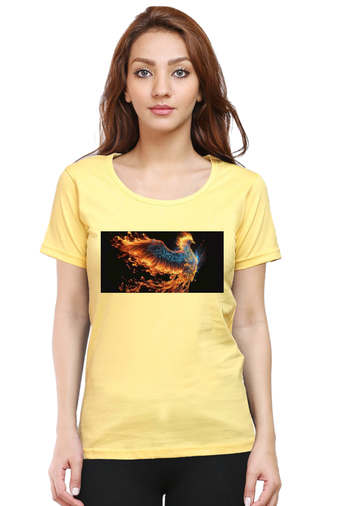 "Embrace Transformation with our Phoenix-Themed Women's T-Shirt!"