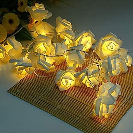 Rose Flower Led Serial String Lights - |10 Feet 14 Led Rose Lights (Warm White Plug-in)