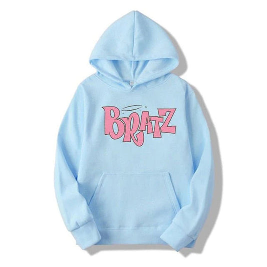 Sky Blue Printed Fleece Hoody Regular Fit Long Sleeve Women Sweatshirt