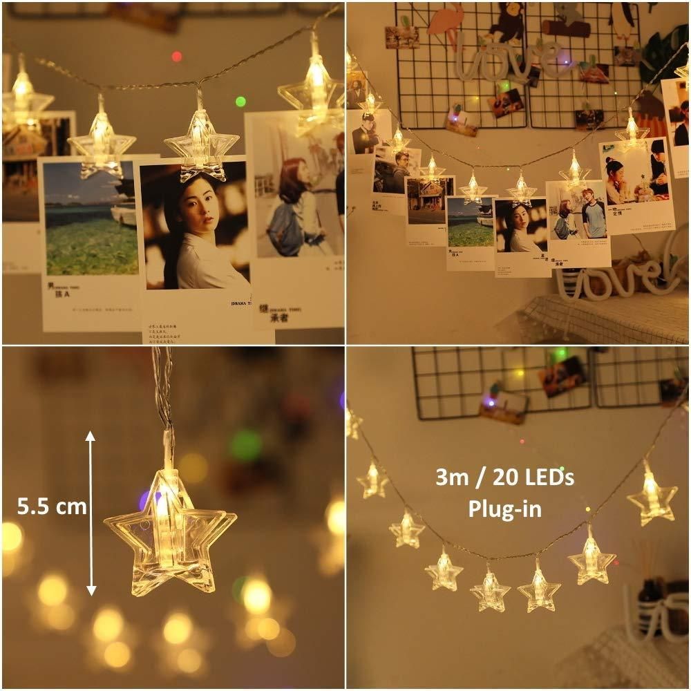 Star Photo Clip Led String Lights 16 Led