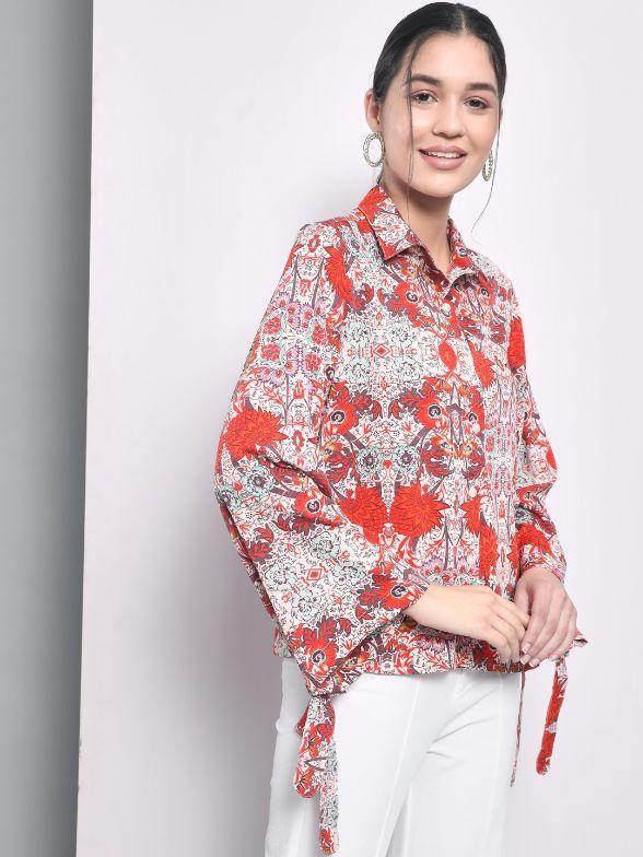 Women's  Printed Tie-up Sleeve Shirt