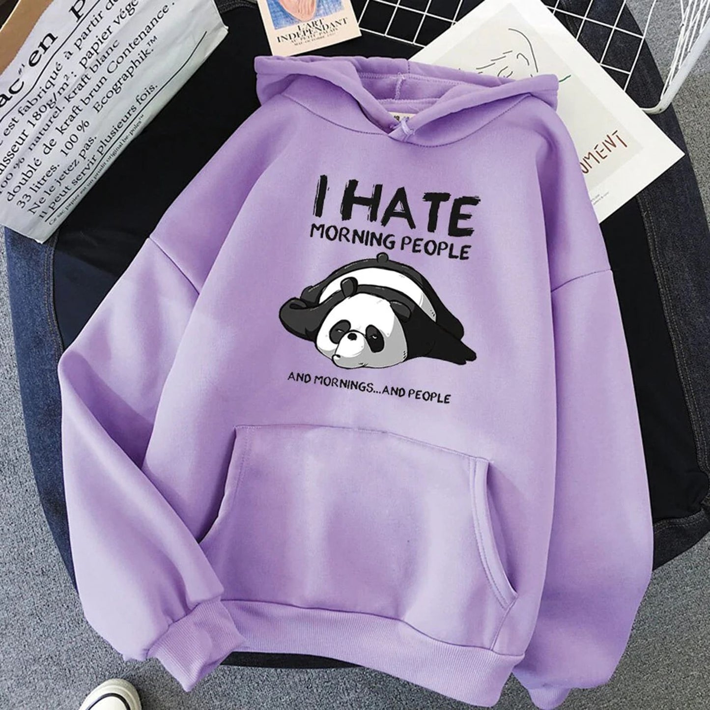 Lavender Printed Fleece Hoody Regular Fit Long Sleeve Womens Sweatshirt