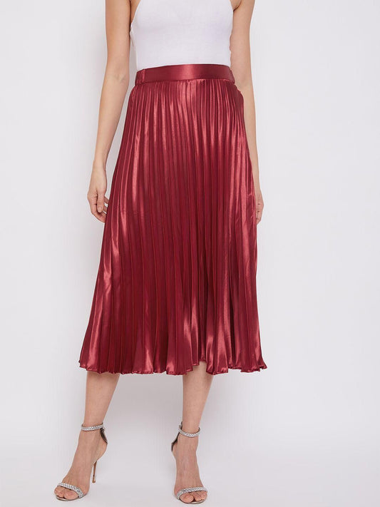 Women's Satin Solid Mid Length Skirt