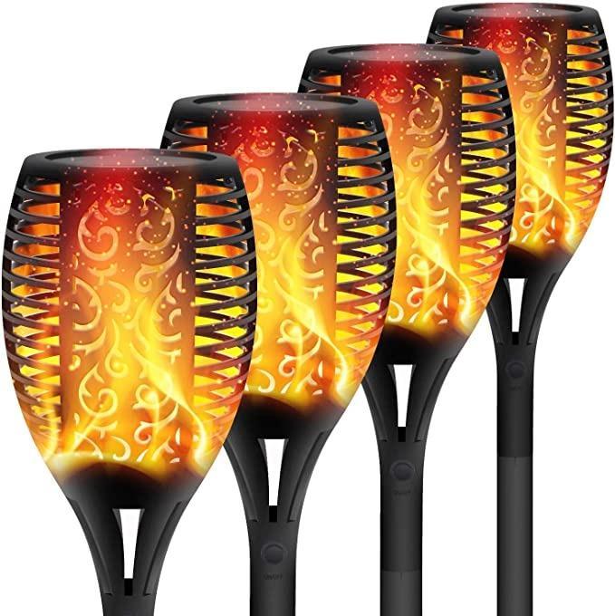 Solar Lights Outdoor Waterproof Dancing Fire Mashaal Flame Torch 96 LED Lantern Landscape Decoration Lighting Auto On/Off for Garden Balcony Driveway's ( Pack of 2)