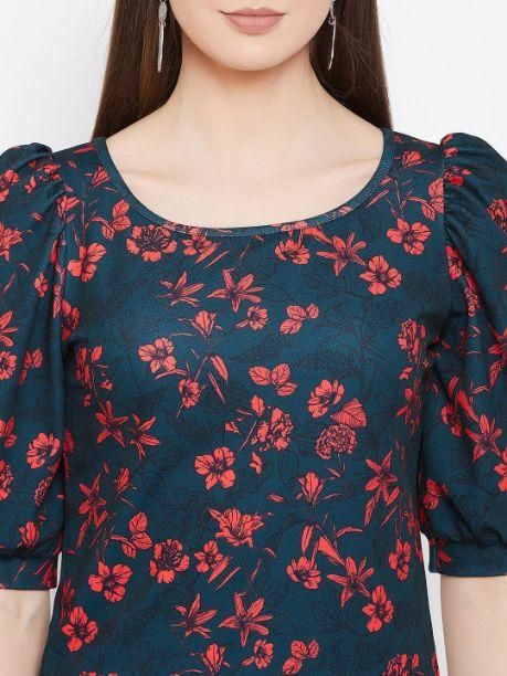 Women's Floral Stretchable Round Neck Top