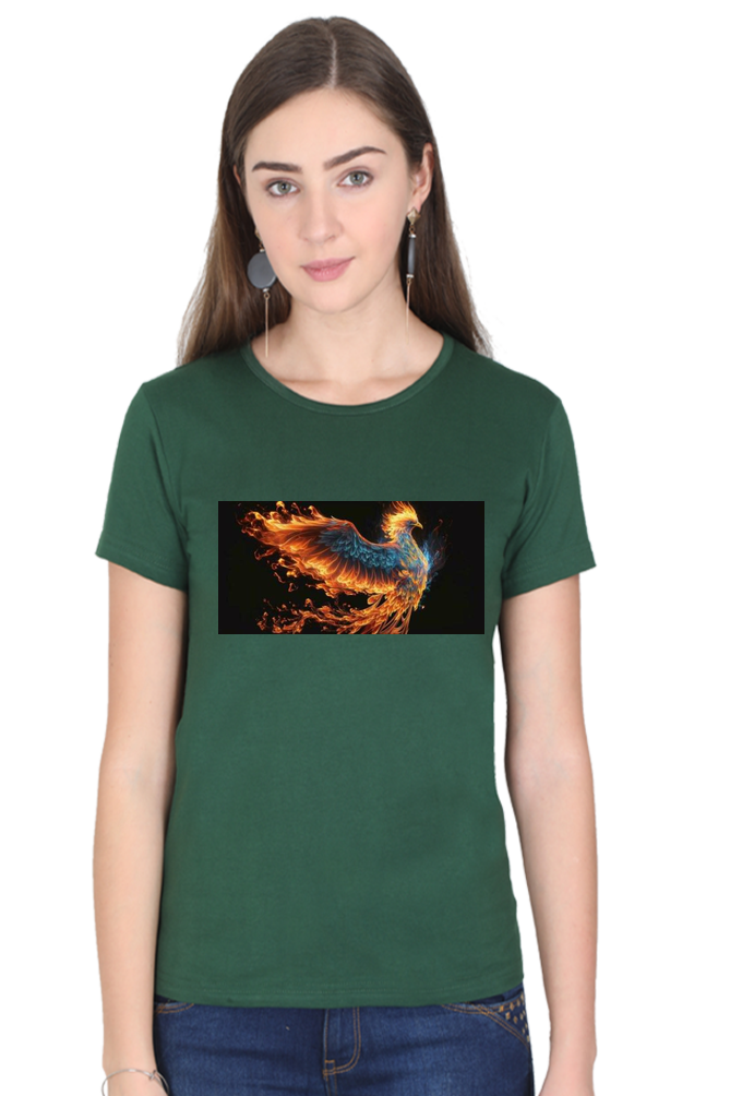 "Embrace Transformation with our Phoenix-Themed Women's T-Shirt!"