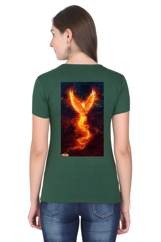 "Rise from the Ashes with our Phoenix-Themed Women's T-Shirt!"